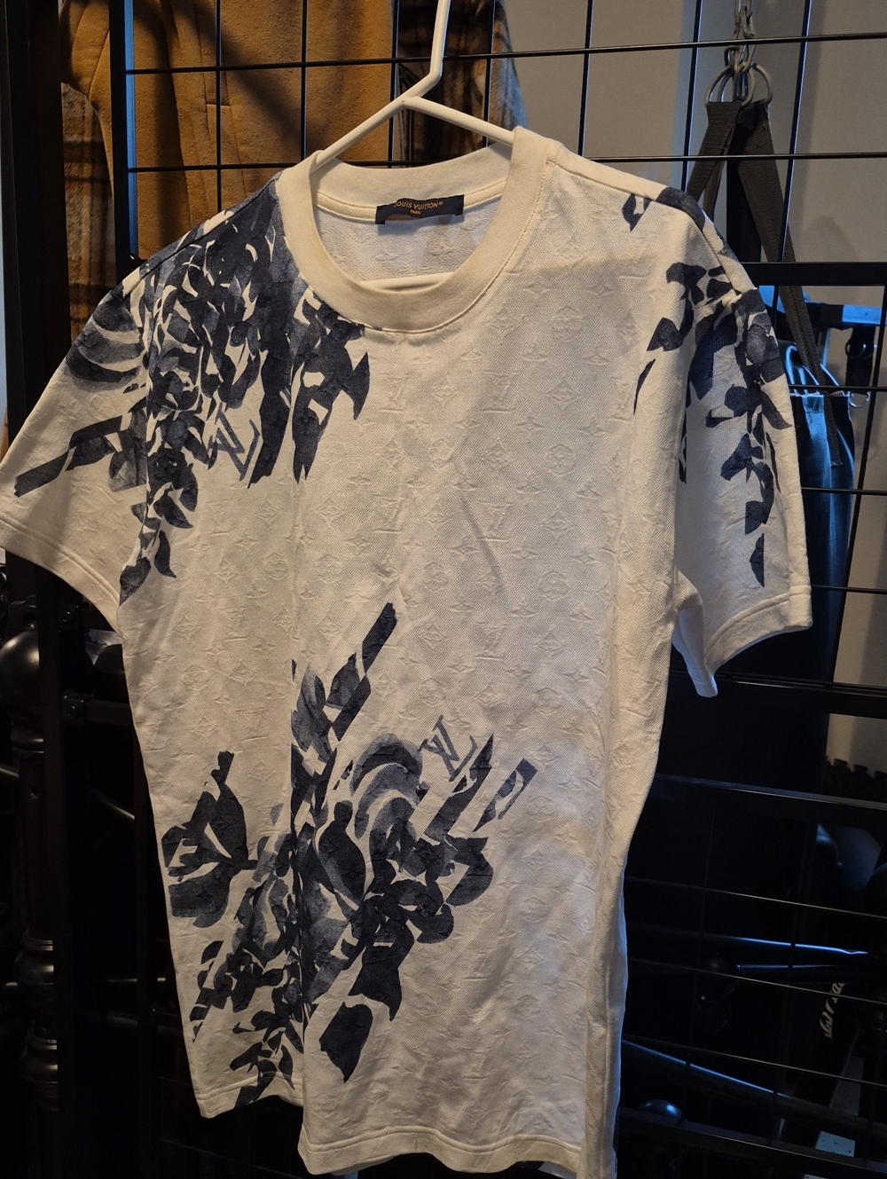 Louis Vuitton White T-Shirt with Navy Floral Print